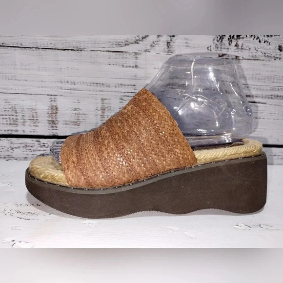 Vintage Candie’s Jute Platform Wedge‎ Slides Tan 90s Y2K Sandal Size 6.5 - Picture 4 of 7